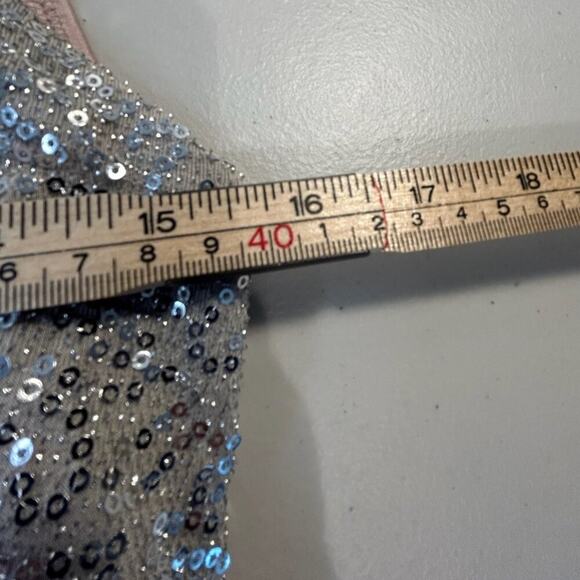 Express Silver Sequin Sleeveless Dress With Deep V-Back & Elastic Waist, Medium - Picture 3 of 6